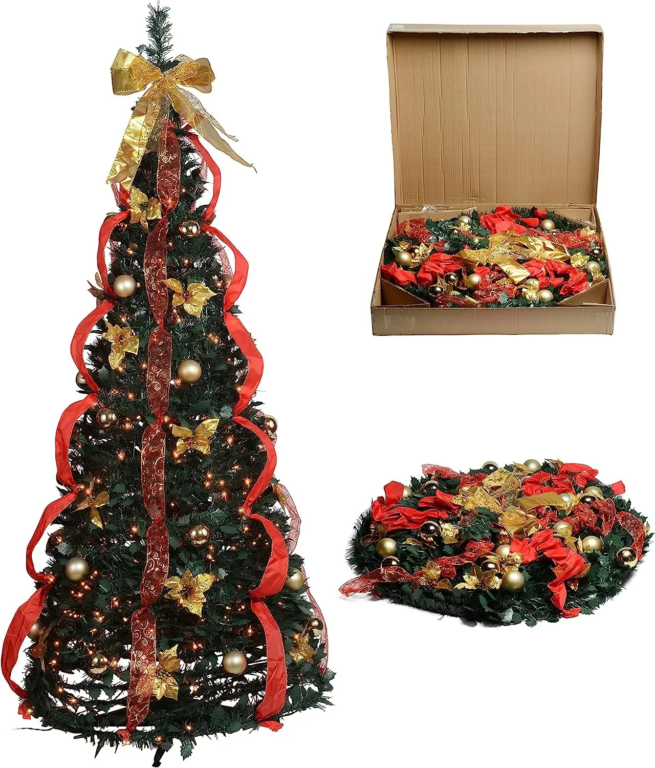 Árbol de Navidad artificial de 6 pies, árbol de Navidad emergente plegable para decoraciones navideñas, hogar, fiesta, decoración de oficina