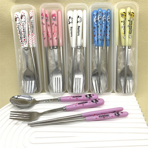 Dễ Thương Hello KT Phim Hoạt Hình Bộ Đồ Ăn Cầm Tay 2-Mảnh Đặt Trẻ Em Thép Không Gỉ Ngã Ba Và Muỗng - Product Image 2