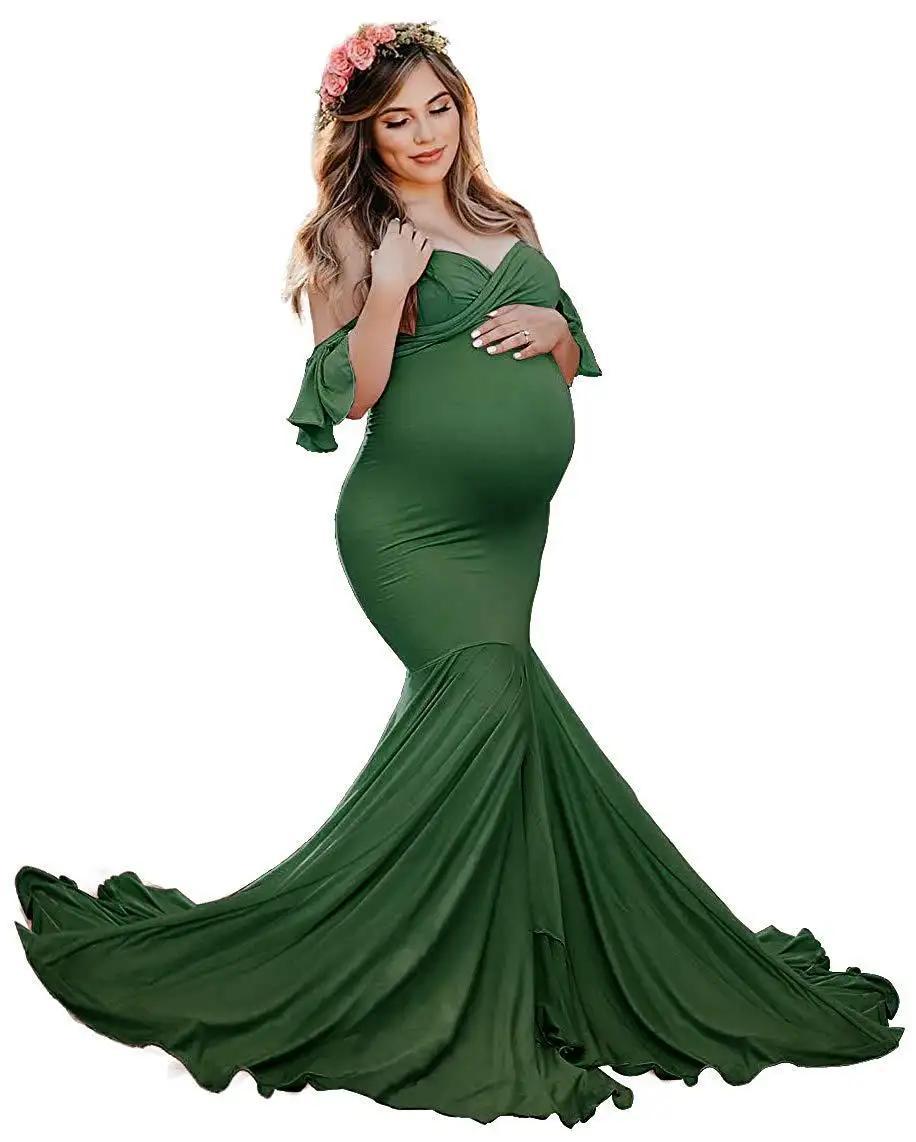 Ruffled sleeves Maternity Dress V-neck tail-length one-piece long Clothes photography dress