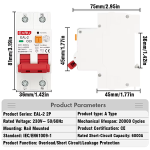 AC 230V 400V a tipo RCBO RCCB MCB Disyuntor de corriente Residual electrónico sobre corriente corta 30mA protección contra fugas EAL-2-A - Product Image 3