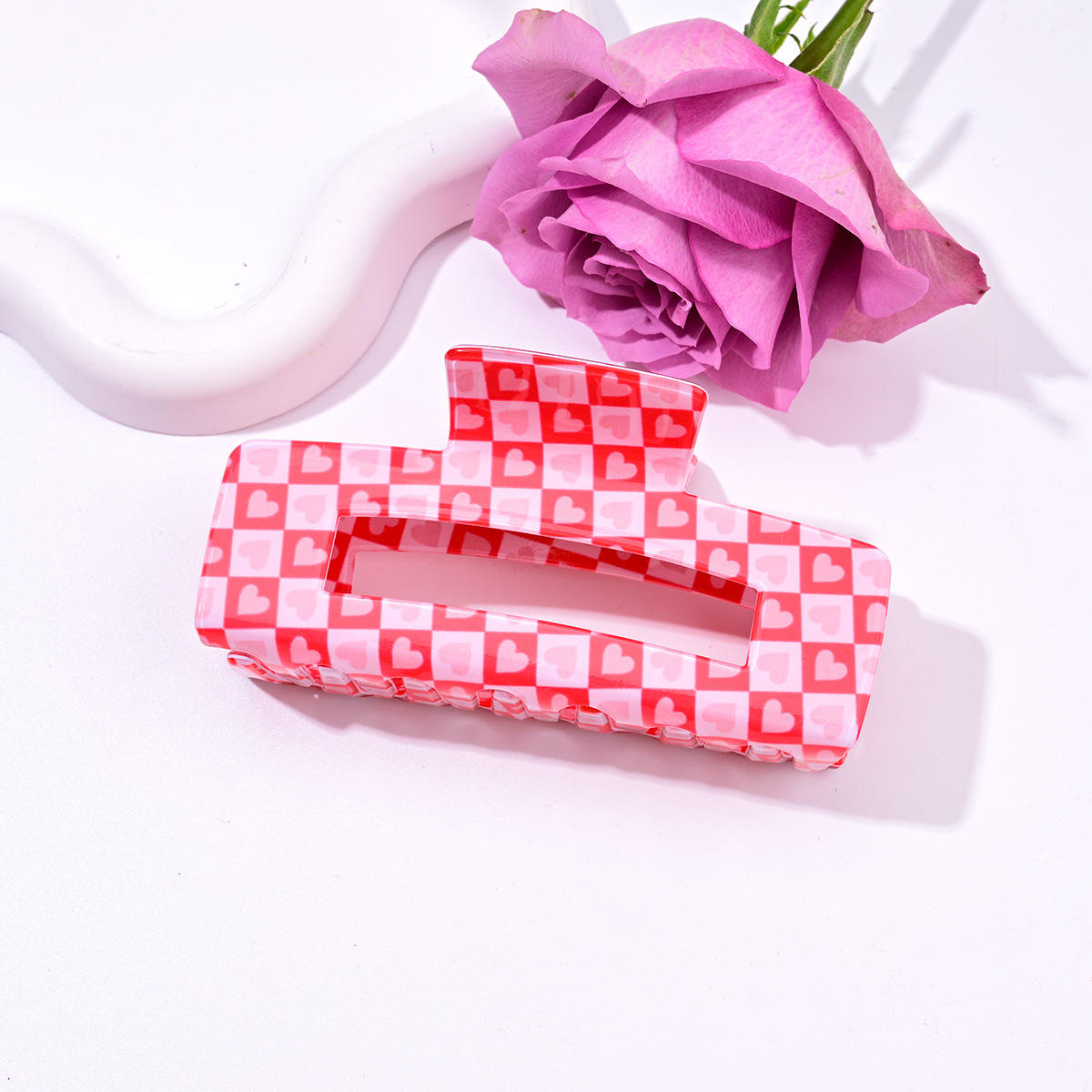 3 # coeur à carreaux rouge et rose