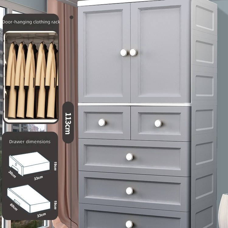 65cm wide clothes-hanging drawer-5 tiers-gray