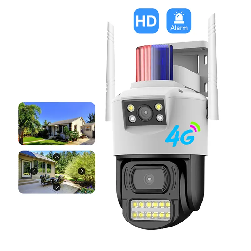 4G casa sem fio segurança ao ar livre câmera de voz dupla lente dupla 360 graus 4MP SIM câmera