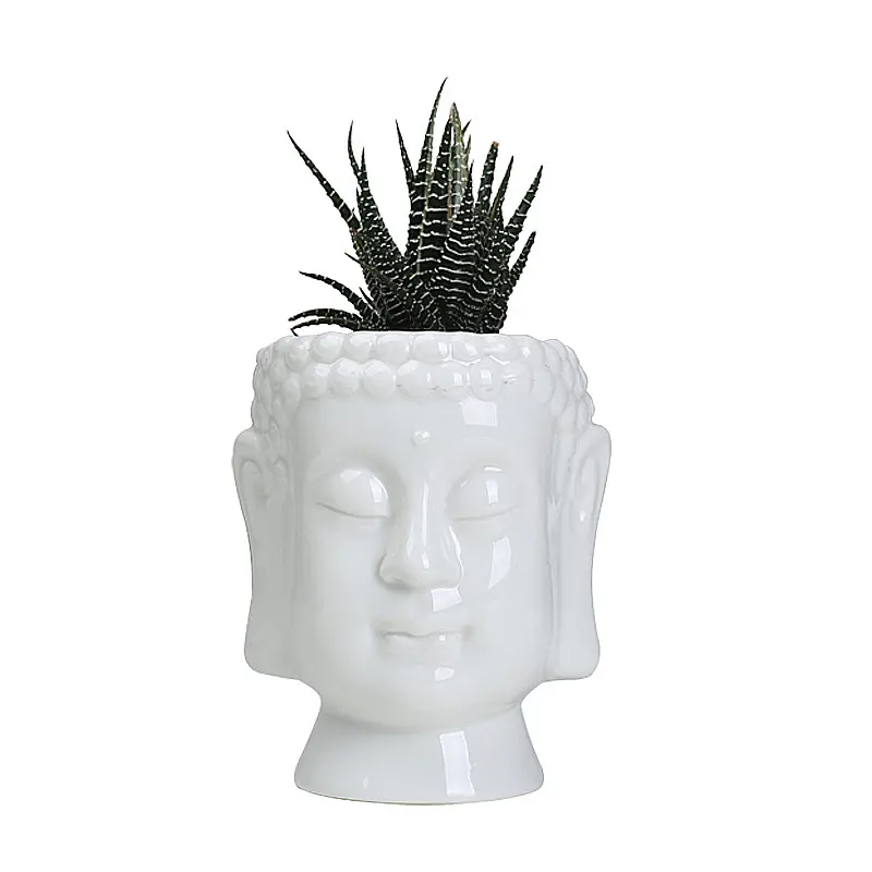 Großhandel maßge schneiderte weiße Pflanzer Buddha Gesicht Keramik Blumentöpfe aus China