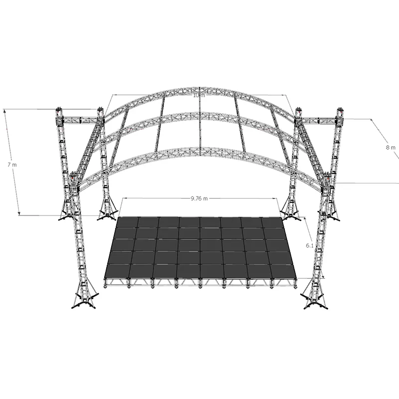 Sistema de armazón de soporte de suelo armazón de techo de arco de aluminio para espectáculos musicales de eventos