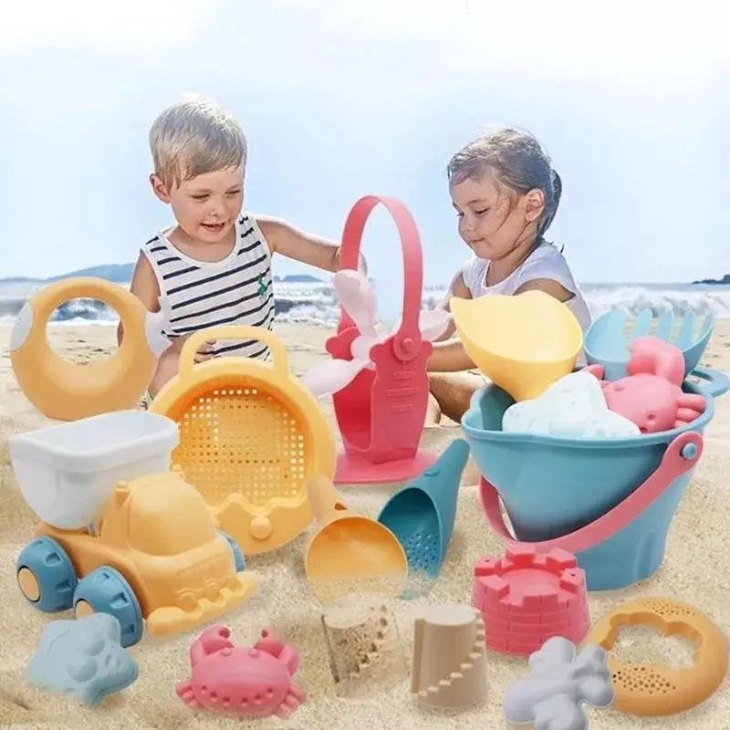 Hot Sell Sommer Baby Spielzeug 17PCS Net Taschen Weiche Silikon Strand Sand Spielzeug Wasserspiel Set für Kinder Out Game Spielzeug Geschenk