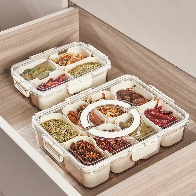Novo Design 4 E 8 Compartimento Spice Box Plastic Condimento Box Spice Jar Para Cozinha Tempero Caixa De Armazenamento