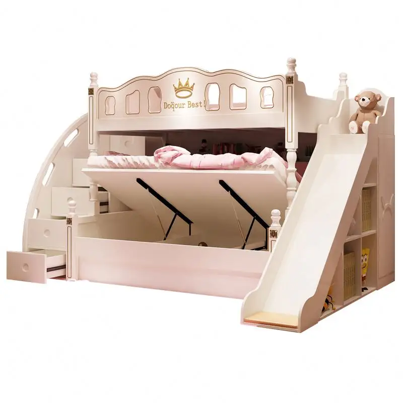 YQ JENMW-litera simple y a la moda para niños, cama de madera sólida para madre e hijo con tobogán