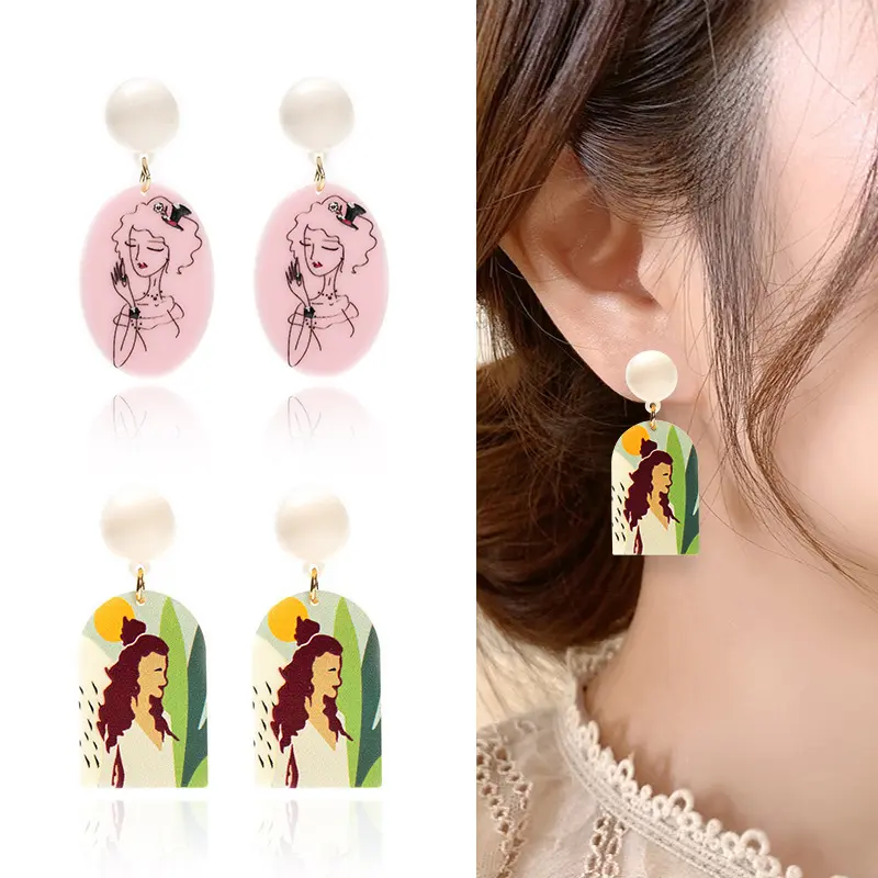 Lateefah-pendientes acrílicos con imagen de cabeza para mujer, aretes, plata, moda coreana, OEM