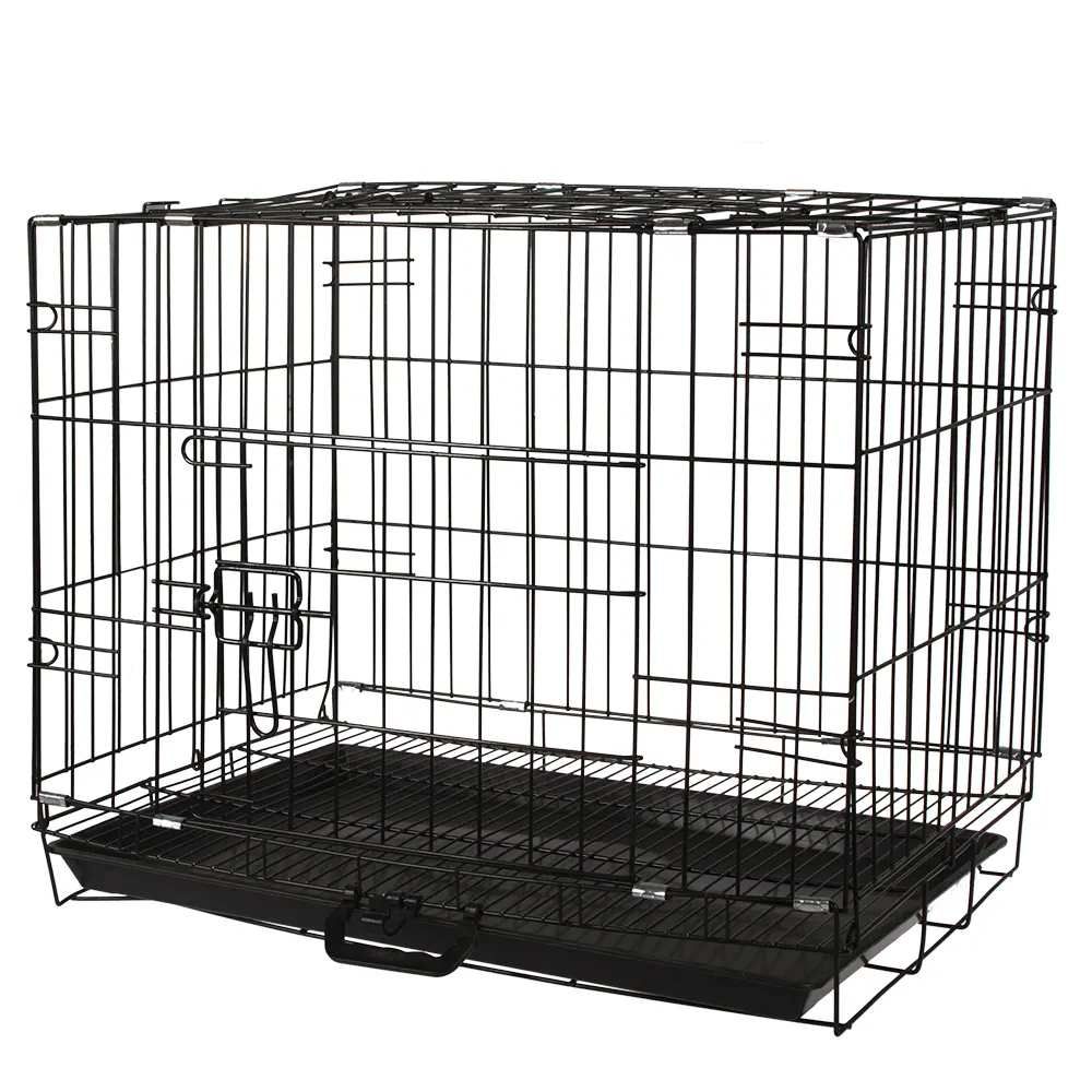Jaula de Metal plegable para perro, jaula de malla de alambre para mascotas, de hierro, acero inoxidable, Animal de interior, color negro