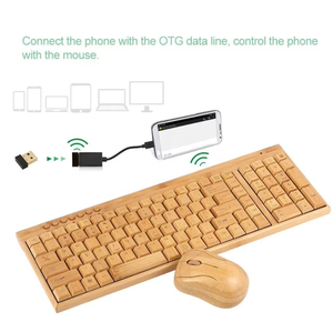 Teclado de PC de bambú inalámbrico de 2,4G y ratón con cable combinado hecho a mano de madera Natural accesorios de ordenador de oficina Plug Play - Product Image 6