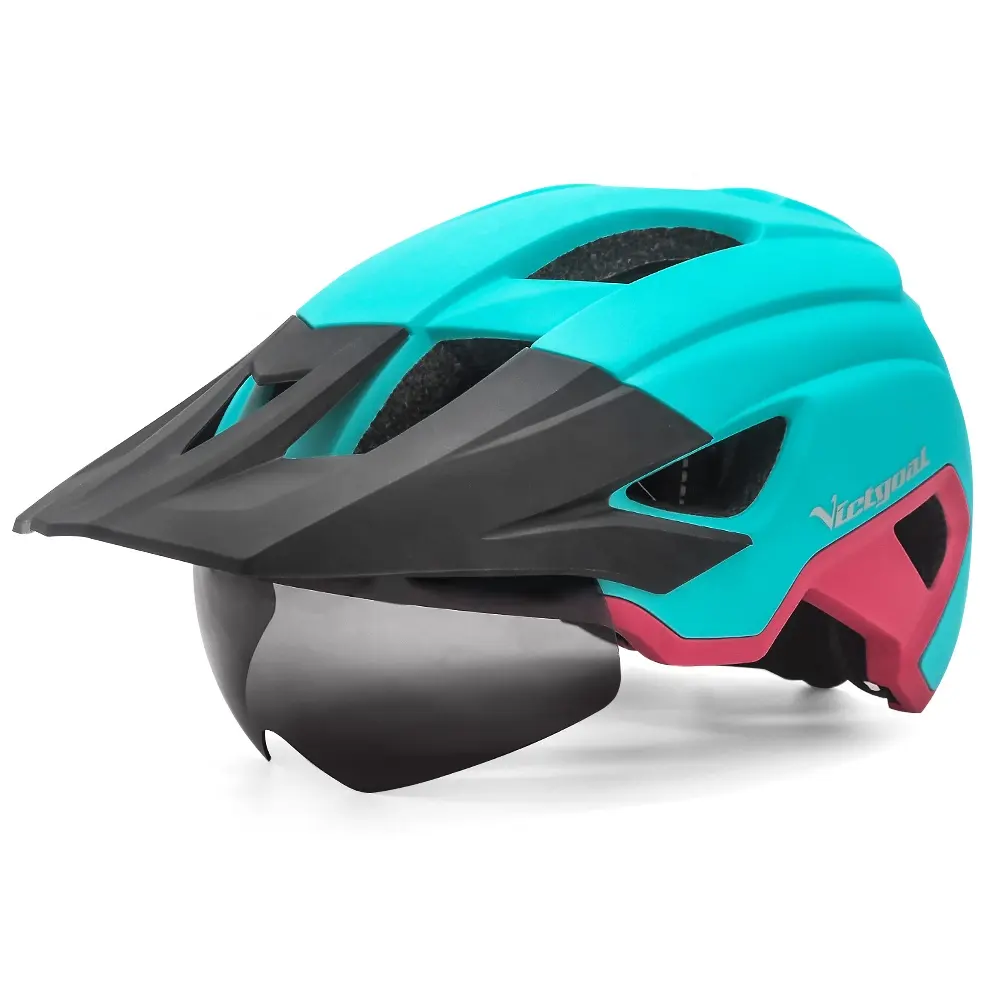 VICTGOAL adult bike helmet with sun visor UV400 eyewear goggle outdoors downhill road bike cycling riding safety MTB BMX helmet