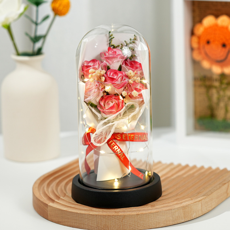 medium red change 7 light string gift box-glass cover black chas
