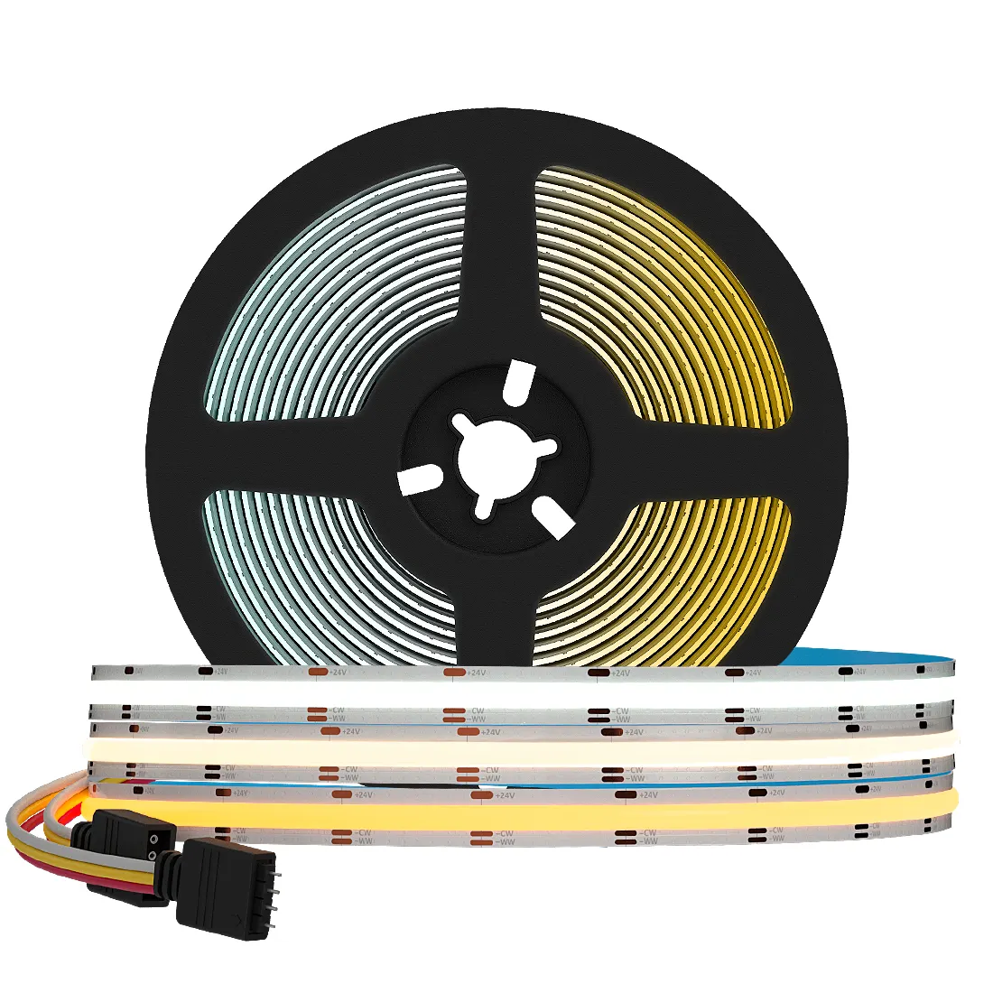 FCOB COB CCT مصابيح إضاءة LED شريطية قابلة للتعديل RA 90 كثافة عالية 640 مصباح LED شريط FOB COB مرن مصباح ليد DC12V 24V