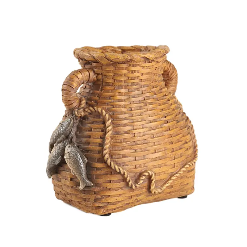 Artesanía de resina diseño creativo de cesta de pescado decoración de maceta artesanías de resina en maceta decoración de almacenamiento para el hogar adornos para el hogar rural