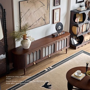 Meuble TV rétro français en bois massif Design moderne Stockage intégré Maison Salon et chambre à coucher Debout au sol Nouveau rétro - Product Image 2