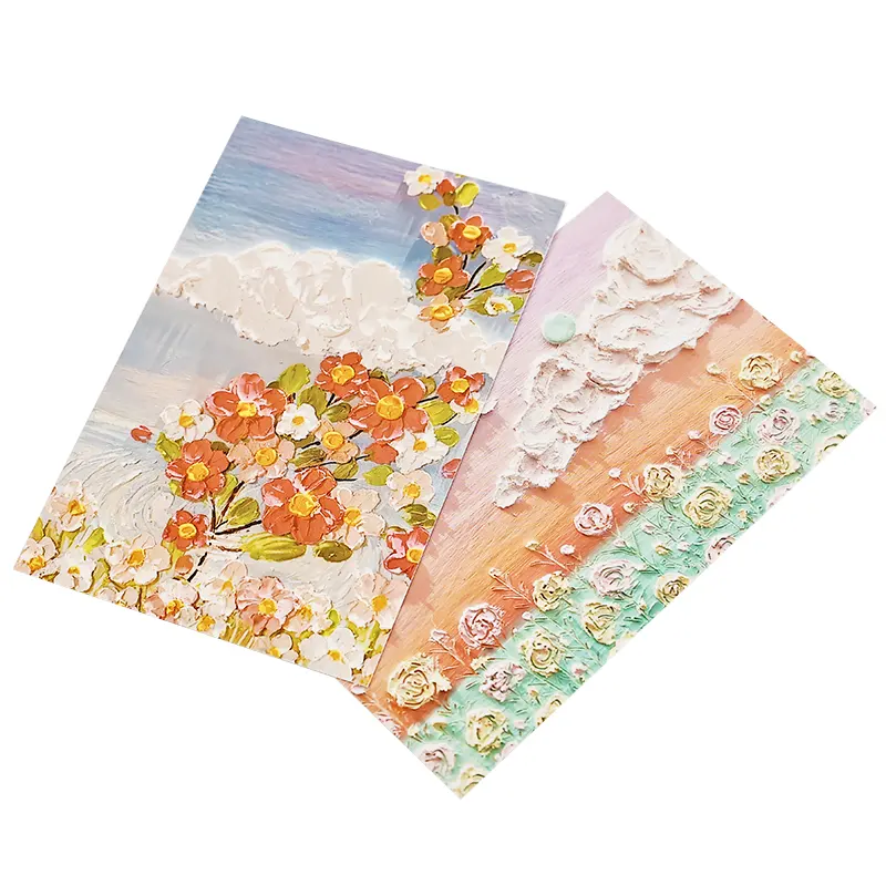 Tarjeta de felicitación de flores y plantas personalizada al por mayor papel impreso cartón Rosa tarjetas de agradecimiento para decoración de regalo