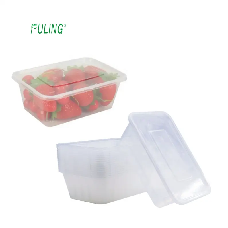 Contenedores rectangulares de plástico para alimentos, contenedores desechables para llevar comida