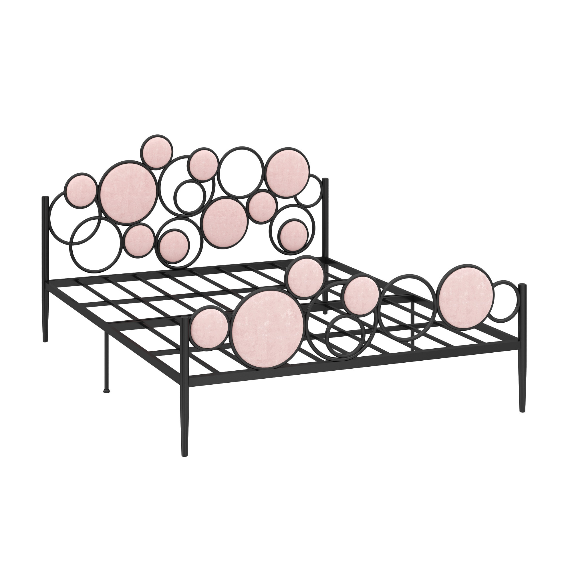 Black bed frame with pink italian velvet (square row