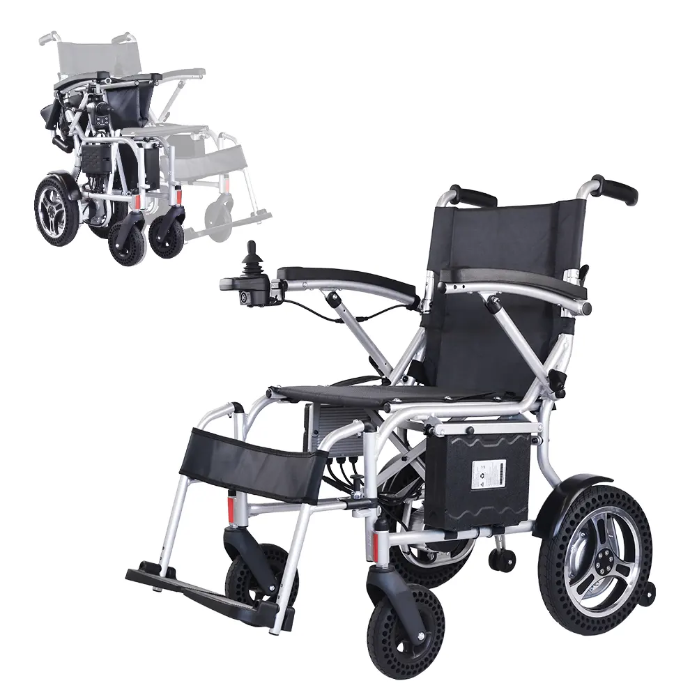 Sedia a rotelle elettrica più leggera pieghevole potenza motorizzata sedia a rotelle CMD02 in alluminio con lega di alluminio neri 150kg