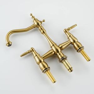 Vintage <strong>4</strong> Hole Brass Double Lever Kitchen Tap With Sprayer, 360 Degree Swivel Tap Antique Kitchen <strong>Sink</strong> <strong>Faucet</strong>