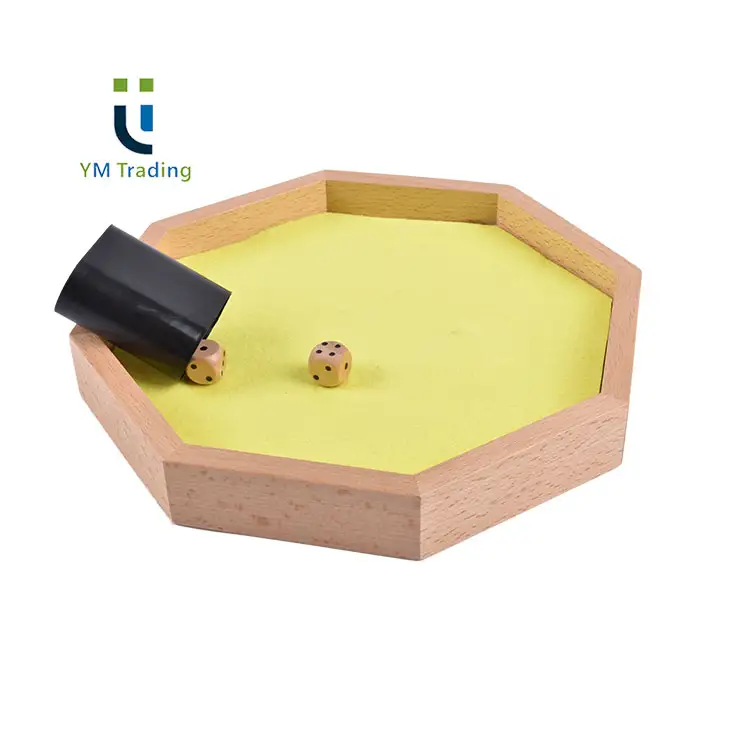 Лоток для игральных кубков, восьмиугольный деревянный лоток для игры в кости с чашкой для игральных кубков, удобная игрушка для переноски в помещении и на открытом воздухе