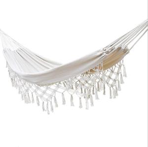 <strong>XXL</strong> <strong>Single</strong> Beige White Hanging Hammock Porch Swing Chair with with Tassel for Patio, Yard, Bedroom, Porch