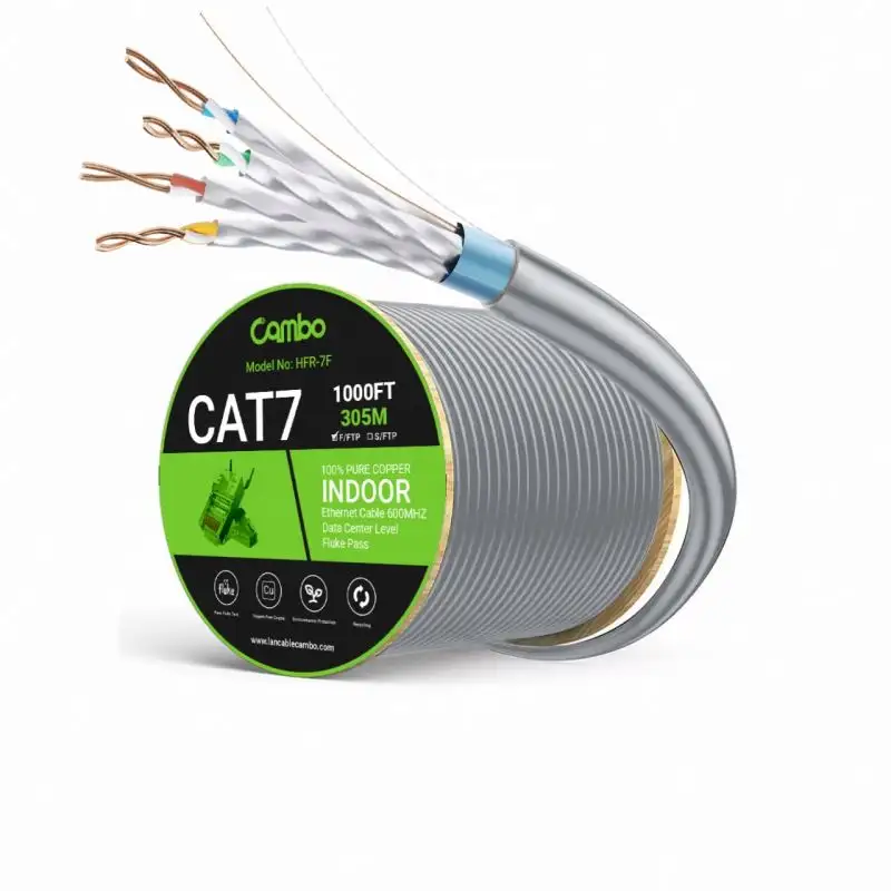 סדרת CAM BO בתדר גבוה קו H-FR 23AWG Cat7 F/FTP כבל 100% נחושת חשוף/BC מעבר מלא 100 מטר Cat7 F/FTP