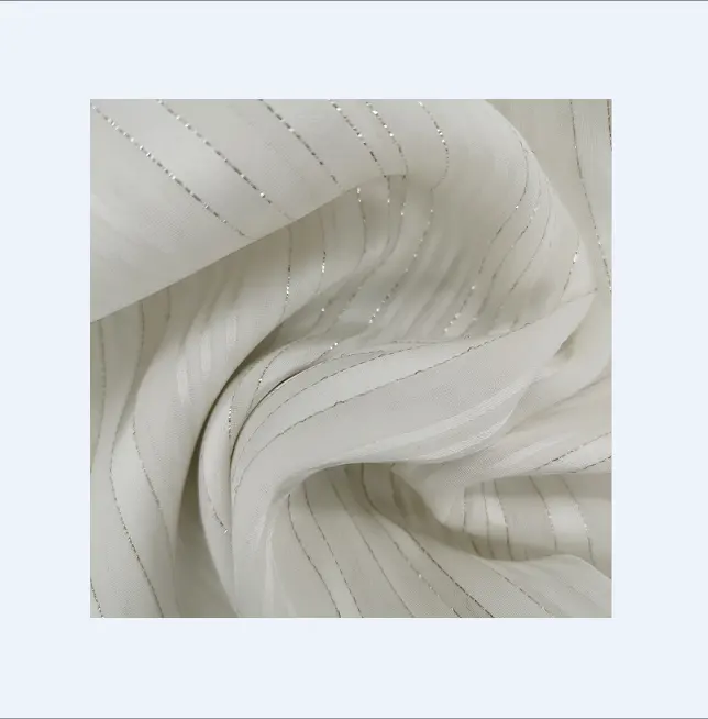 100% Polyester Argent Satin Rayures Polyester Chiffon Froissé