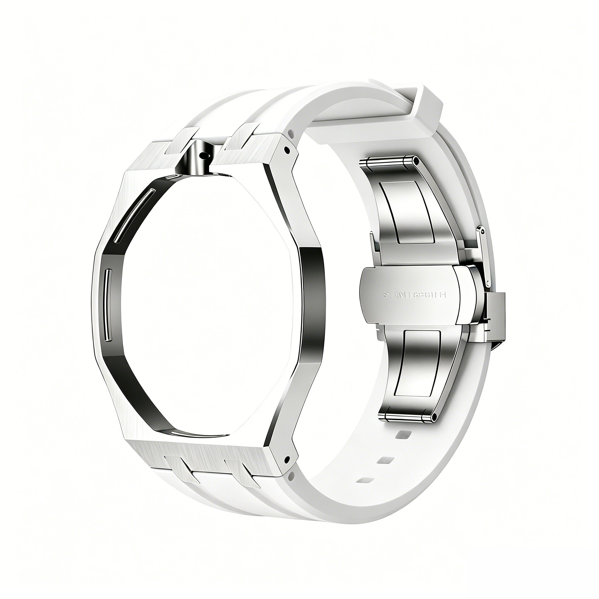 white rubber band+stainles steel watch case