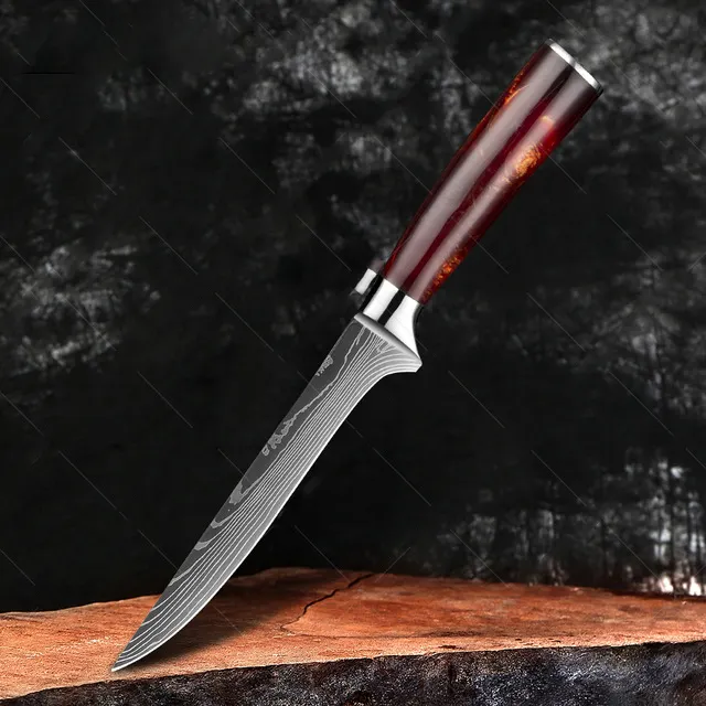 Ensemble de couteaux à éplucher japonais en acier damas pour la viande et la sculpture sur fruits ensemble de couteaux à pain avec support magnétique