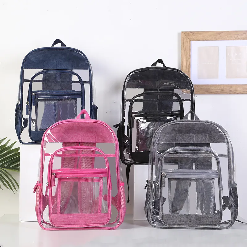 La escuela bolsa de la correa de hombro ajustable impermeable de PVC transparente bolsa mochila bolsa transparente para niños y para niños mujer de dibujos animados