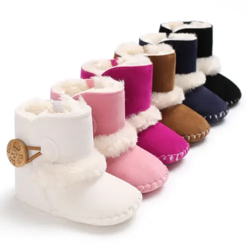 0-18M nouveau-né bébé filles bottes de neige hiver chaud chaussons bébé chaussures solide bouton en peluche bottines