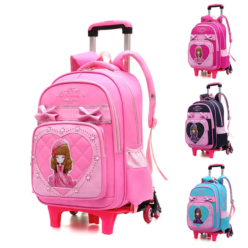hot sale 3d cartoon kids bags school backpack with wheels Coloring Customize Packs Rolling Kids Wheeled Backpacks Trolley