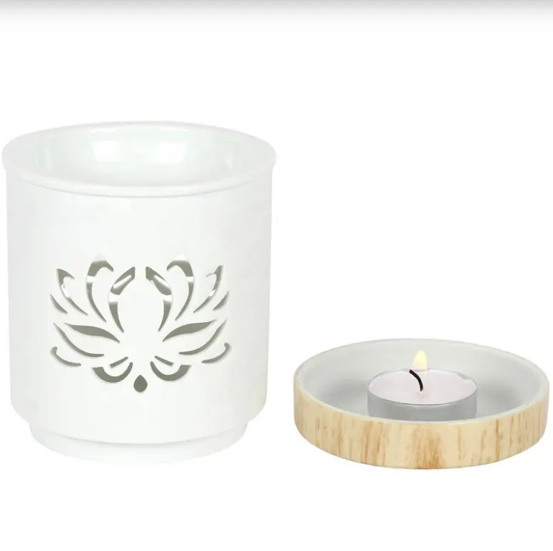 Fusione di cera per bruciatore a olio di fiori di loto bianco in ceramica