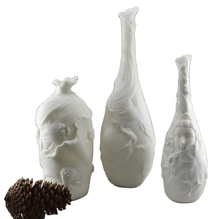 レリーフデザイン樹脂花瓶アールデコエレガントジャロン-ブディスタホワイトジャロンパラサラ卓上人間の顔セラミック花瓶仏