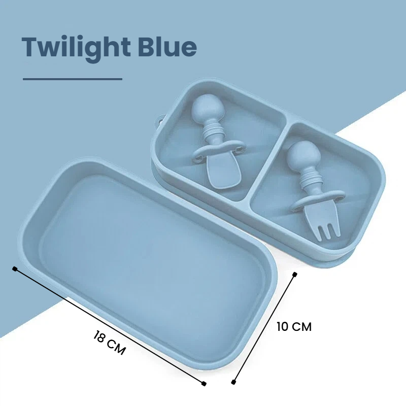 Blue Lunch Box + Silicone Fork and Spoon