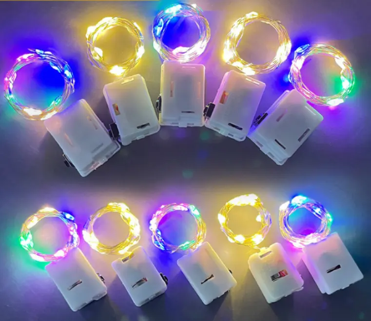 Luzes de led decorativas em caixa de presente, varal de led com botão, bateria, mini fio de cobre