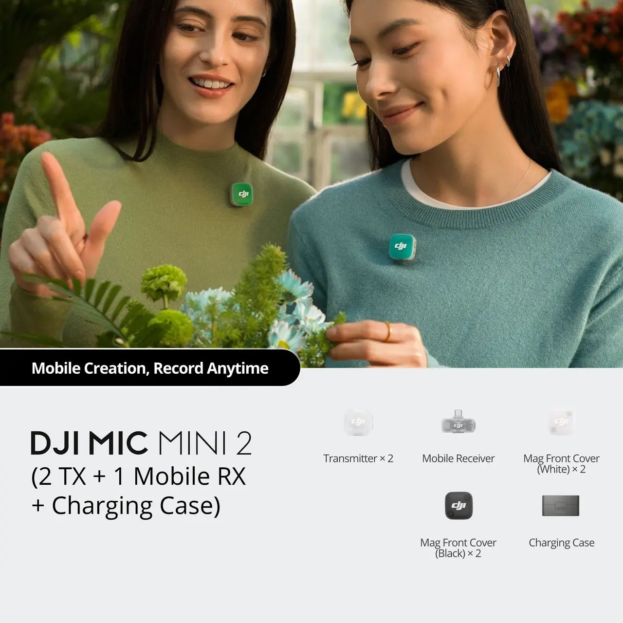 ไมค์ Mini 2 (2 TX + 1 Mobile RX + กล่องชาร์จ)-สีดำ
