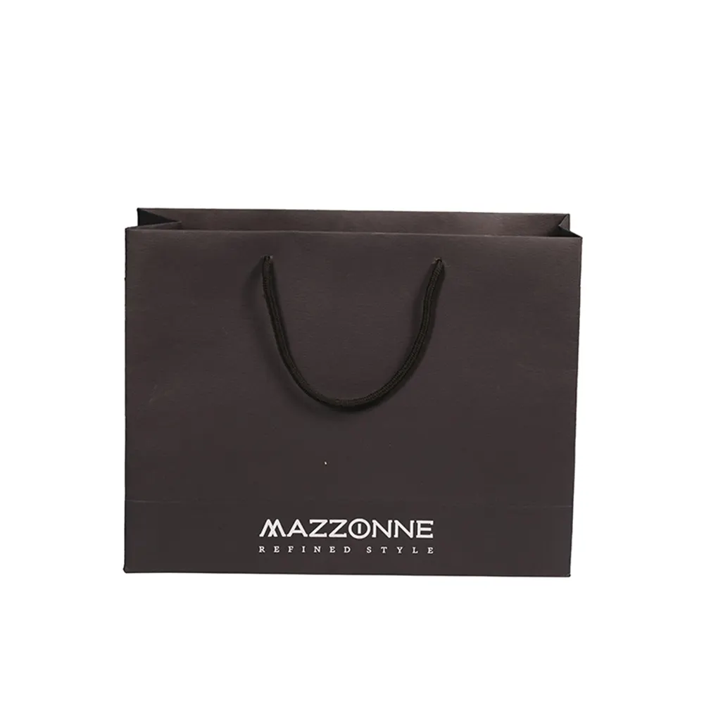 Изготовленный на заказ логотип матовый черный бумажный пакет для покупок напечатанные сумки для одежды художественная бумага подарочная упаковка Пакеты для обуви Роскошная лента ручка