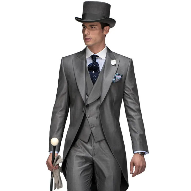 Traje de negocios de alta calidad para hombre, traje de tres piezas con una hilera de botones para Banquete de boda, esmoquin informal gris