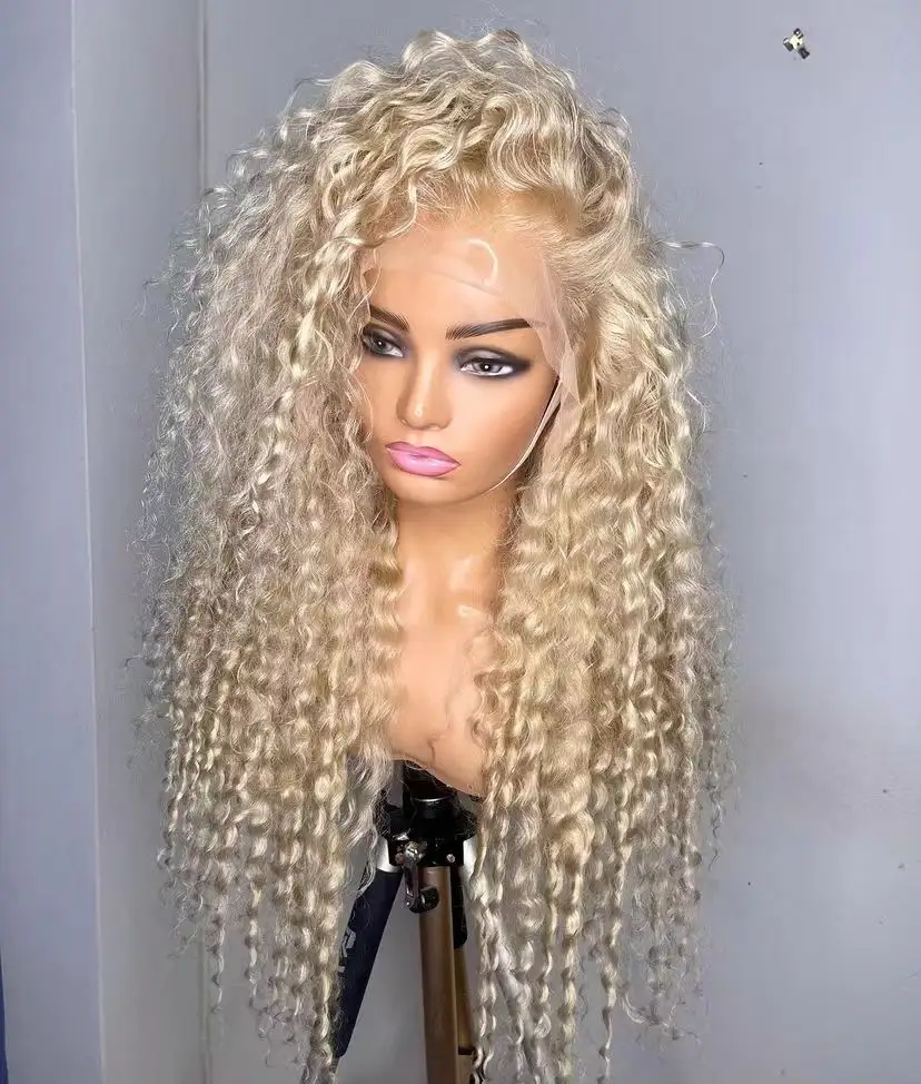 613 Blonde Gekleurde Pruiken 13X6 Kant Frontale Sluiting Pruiken Menselijk Haar Pre Geplukt Peruaanse Raw Virgin Haar Lijmloze lace Krullend Pruiken