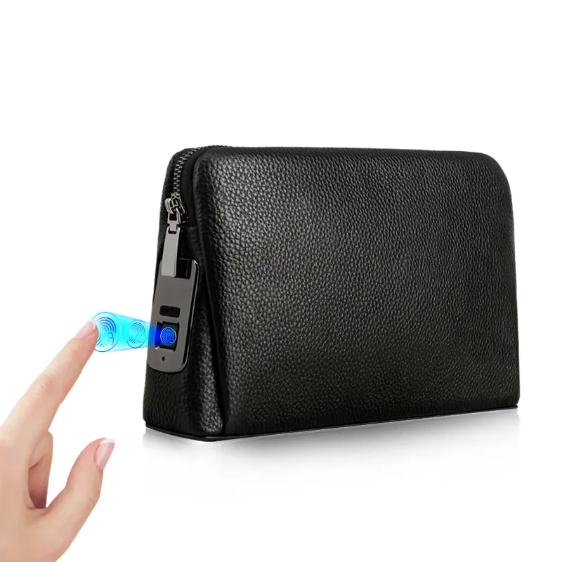 Lucchetto per impronte digitali portafoglio antifurto borsa a tracolla Business Man Smart real Leather Smart Fingerprint System Clutch Handbag
