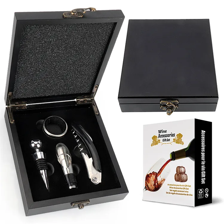 WELLFLYER WK-045 set di accessori per vino in pelle professionale 4 pezzi apribottiglie per vino con LOGO regalo personalizzabile kit di vino
