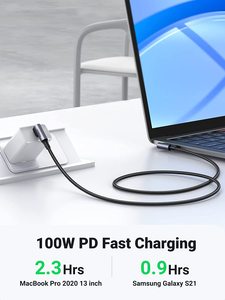 UGREEN 100W PD3.0 USB C电缆90度独特设计USB C快速充电线最大100W电源输送安全充电电缆 - Product Image 2