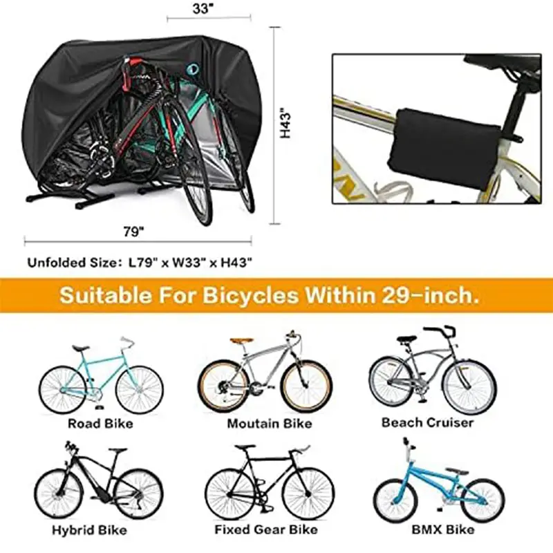 Housse de vélo étanche extérieure noire, étanche à la pluie, au soleil, aux ultraviolets, coupe-vent, housse de vélo électrique pour vélo robuste