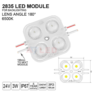 20ชิ้น2835ฉีดนำโมดูล24โวลต์ที่มีเลนส์กันน้ำ IP67 3วัตต์4 Leds แหล่งนำแสงโมดูลสำหรับการโฆษณาป้าย