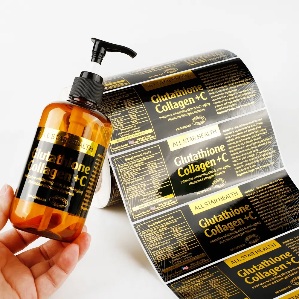 Logotipo impermeável personalizado Hot Stamping Label Gold Foil Skincare Adesivos Dropper Embalagem Etiquetas Para Garrafa De Óleo Essencial