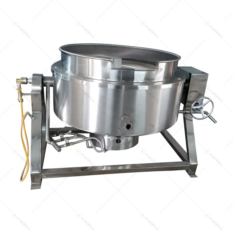 300 500 1000 litre eğimli reçel tereyağı şeker su süt karıştırıcı şeker karıştırıcı gaz Pot sağlıklı pişirme makinesi