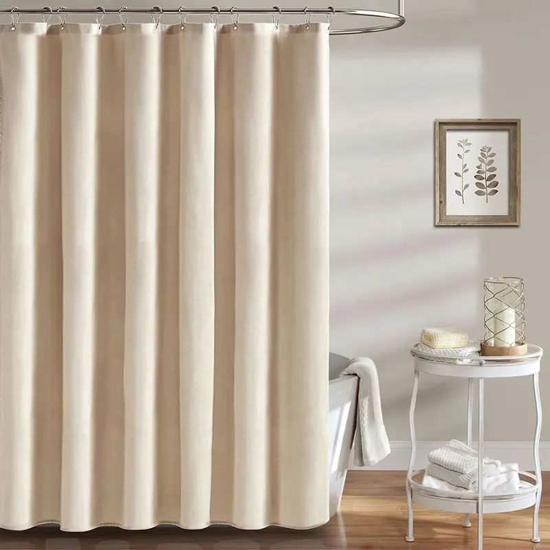 Оптовая продажа однотонная льняная текстурная ткань современная занавеска для ванной водонепроницаемый простой стиль утолщенная конопляная занавеска для ванной комнаты